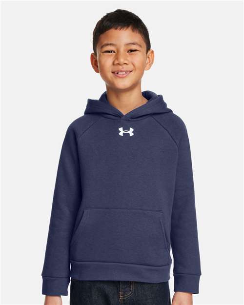 Youth Rival Fleece Hooded Sweatshirt - - 16128 Midnight Navy White 002E2 1379792 AB Retail Exclusive Brands CA New ab Cotton Fleece - Premium - Hood Hooded Long Sleeves New AB Pockets Polyester S&S Exclusive Brands Sweatshirts Sweatshirts & Fleece Under Armour Visible Logos Youth