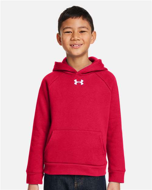 Youth Rival Fleece Hooded Sweatshirt - - 16128 Red White 002E2 1379792 AB Retail Exclusive Brands CA New ab Cotton Fleece - Premium - Hood Hooded Long Sleeves New AB Pockets Polyester S&S Exclusive Brands Sweatshirts Sweatshirts & Fleece Under Armour Visible Logos Youth