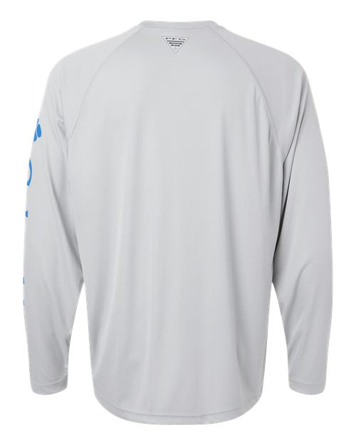 Columbia 212472, Men's Pfg Terminal Tackle Long Sleeve T-shirt, Cool Grey/ Vivid Blue