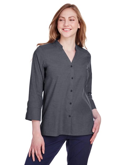 Women's Crown Collection® Stretch Pinpoint Chambra Three-Quarter Sleeve Shirt - - 13493 3/4 Sleeves 694B2 AB Exclusive Brands CA New ab Devon & Jones DG562W Dress Shirts New AB S&S Deep Deals S&S Exclusive Brands Stain Resistant Tops Womens Wovens Wovens & Dress Shirts Wrinkle Free