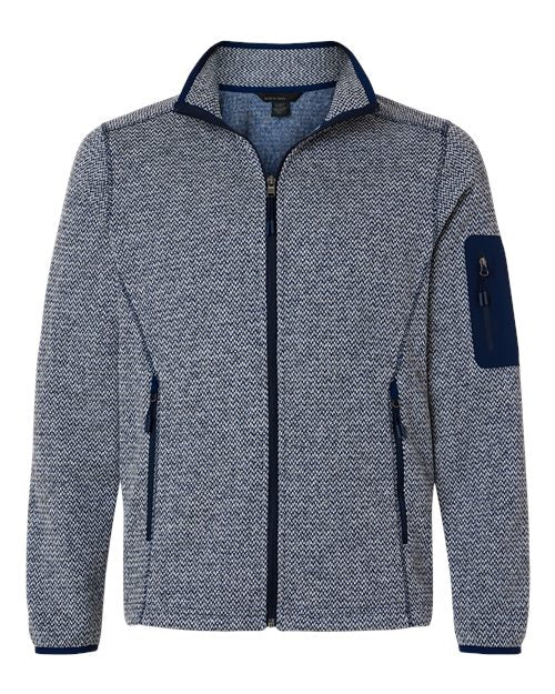 North End NE730, Men's Jasper Jacquard Full-zip Fleece Jacket, Classic Navy/ White