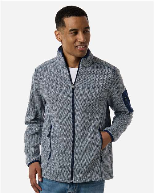 Men's Jasper Full-Zip Fleece Jacket - - 16180 Classic Navy White 003D3 2026 What's New - Outerwear 9-9.9 oz Apparel CA New ab Fleece Full-Zips Jackets Long Sleeves Mens & Unisex NE730 New North End Outerwear Polyester Recycled Sustainable Materials Sustainable Styles