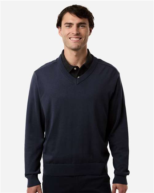 Men's New Classics V-Neck Sweater - - 16183 Navy 011B2 7-7.9 oz Apparel CA New ab Devon & Jones DG445 Explore Medical & Med Spa Explore Medical & Med Spa Staff Uniforms Fleece - Premium - Crew Knit Mens & Unisex Recycled Sustainable Materials Sustainable Styles Sweaters V-Neck