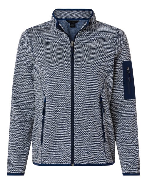 North End NE730W, Women's Jasper Jacquard Full-zip Fleece Jacket, Classic Navy/ White