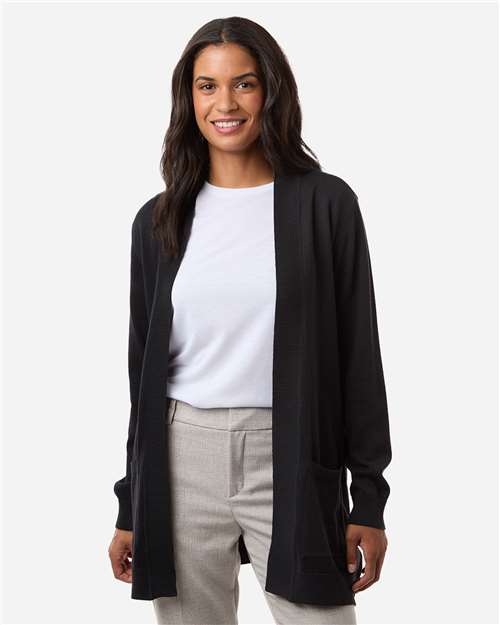 Women's New Classics Open Cardigan Sweater - - 16190 Black 015B2 7-7.9 oz Apparel CA New ab Devon & Jones DG447W Explore Medical & Med Spa Explore Medical & Med Spa Staff Uniforms Fleece - Premium - Crew Knit Recycled Sustainable Materials Sustainable Styles Sweaters Womens