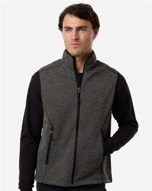 North End NE731, Men's Jasper Jacquard Fleece Vest, Black/ Grey