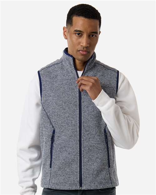 North End NE731, Men's Jasper Jacquard Fleece Vest, Classic Navy/ White