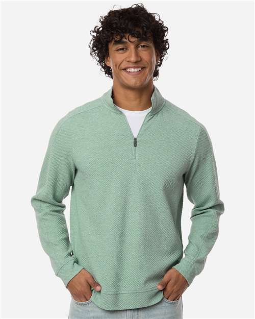North End NE725, Men's Spirit Textured Quarter-zip Pullover, Sage Green Heather