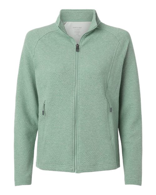 Women's Spirit Textured Full-Zip - - 14283 Sage Green Heather 210D3 8-8.9 oz AB Exclusive Brands Activewear CA New ab Corporate Corporate Gifting & Incentives Corporate Gifting - Splurge Cotton Full-Zips Knit Long Sleeves NE727W New AB North End Outerwear Performance Pockets Polos & Knits Polyester Socially Conscious Manufacturing Spandex Sun/UV Protection Sustainable Materials Sustainable Styles Tops Womens Zips