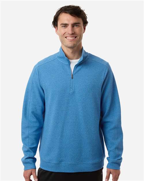 North End NE725, Men's Spirit Textured Quarter-zip Pullover, Light Nautical Blue Heather