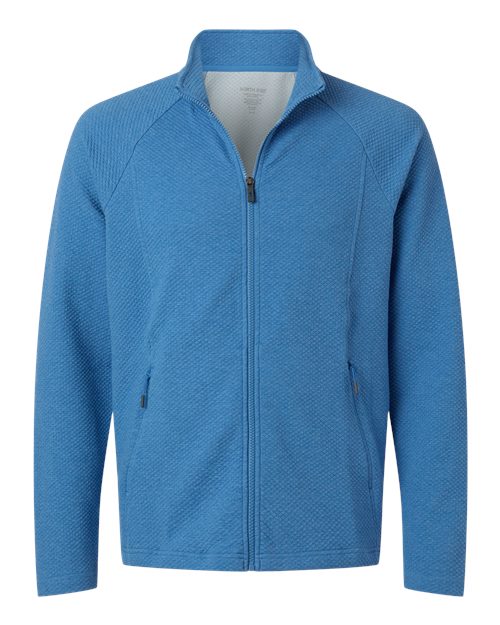 Men's Spirit Textured Full-Zip - - 14117 Light Nautical Blue Heather 209D3 8-8.9 oz AB Exclusive Brands Activewear CA New ab Cotton Full-Zips Jackets Knit Long Sleeves Mens & Unisex NE727 New AB North End Outerwear Performance Pockets Polos & Knits Polyester Socially Conscious Manufacturing Spandex Sun/UV Protection Sustainable Materials Sustainable Styles Tops Zips