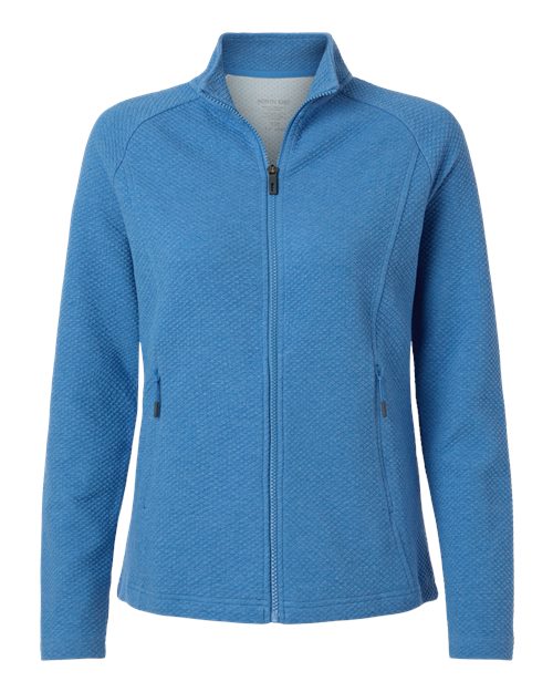 Women's Spirit Textured Full-Zip - - 14283 Light Nautical Blue Heather 210D3 8-8.9 oz AB Exclusive Brands Activewear CA New ab Corporate Corporate Gifting & Incentives Corporate Gifting - Splurge Cotton Full-Zips Knit Long Sleeves NE727W New AB North End Outerwear Performance Pockets Polos & Knits Polyester Socially Conscious Manufacturing Spandex Sun/UV Protection Sustainable Materials Sustainable Styles Tops Womens Zips