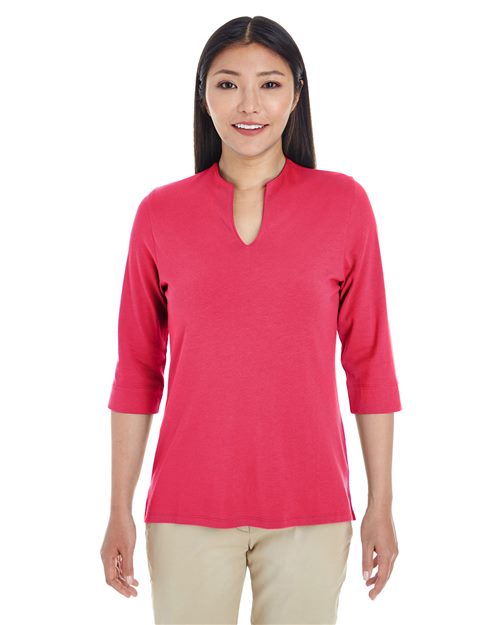Women's Perfect Fit™ Tailored Open Neckline Top - - 13598 3/4 Sleeves 5-5.9 oz 724B2 AB Exclusive Brands CA New ab Cotton Devon & Jones DP188W Knit New AB Polos & Knits Rayon S&S Deep Deals S&S Exclusive Brands Spandex T-Shirts - Long Sleeve Tops V-Neck Womens