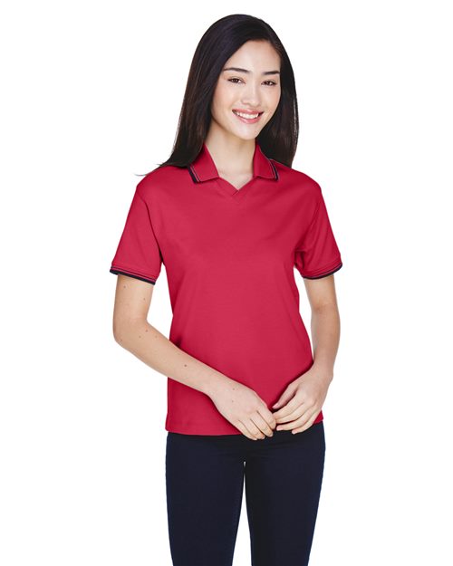Women's Tipped Perfect Pima Interlock Polo - - 13636 596B2 AB Exclusive Brands CA New ab Cotton - 100% D140W Devon & Jones New AB Polos Polos & Knits S&S Deep Deals S&S Exclusive Brands Short Sleeves Side Seams Sport Shirts Tops Womens