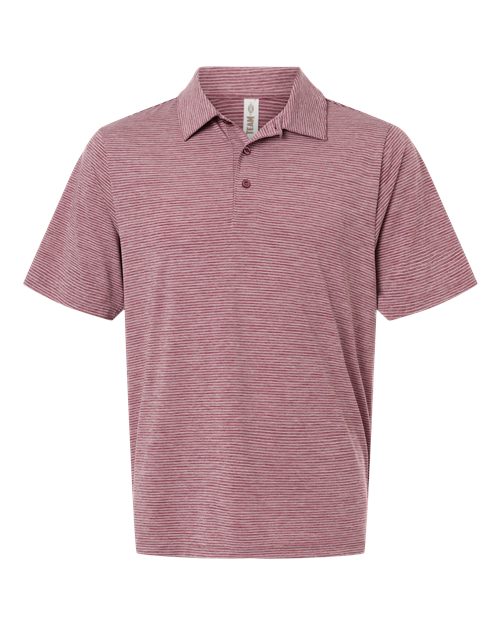 Team 365 TT125, Men's Relay Heathered Stripe Polo, Sport Maroon Heather/ White