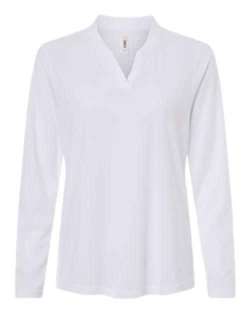 CORE365 CE108LW, Women's Nova Performance Long Sleeve Pique Polo, White