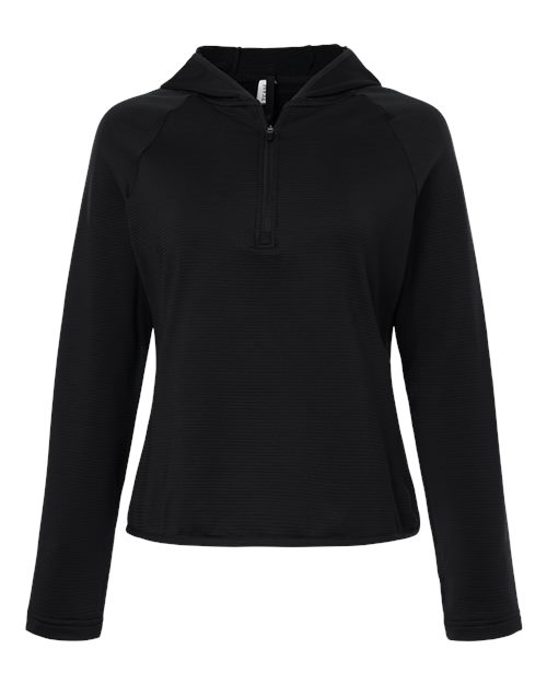 Team 365 TT200W, Women's Qualify Quarter-zip Hooded Pullover, Black