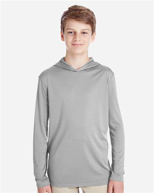 Team 365 TT41Y, Youth Zone Performance Hooded Long Sleeve T-shirt, Sport Silver