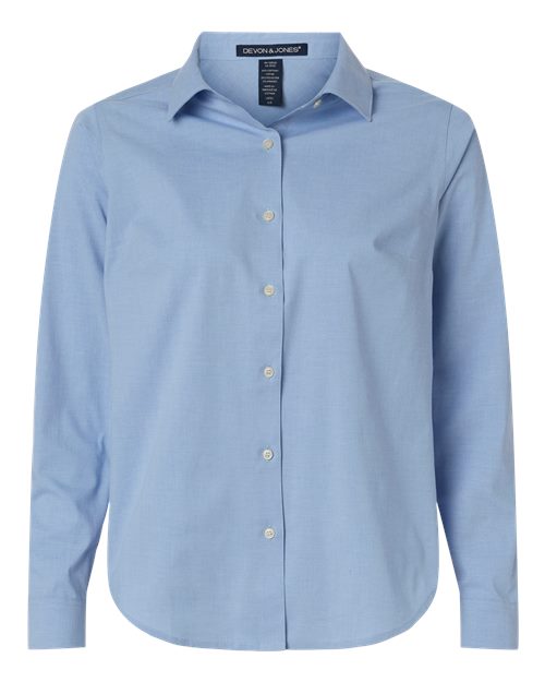 Devon & Jones DG505W, Women's Crownlux Performance Spencer Poplin Dress Shirt, Light Blue Melange