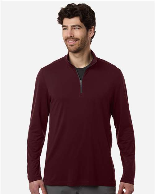North End NE405, Men's Jaq Stretch Performance Quarter-zip, Burgundy/ Carbon