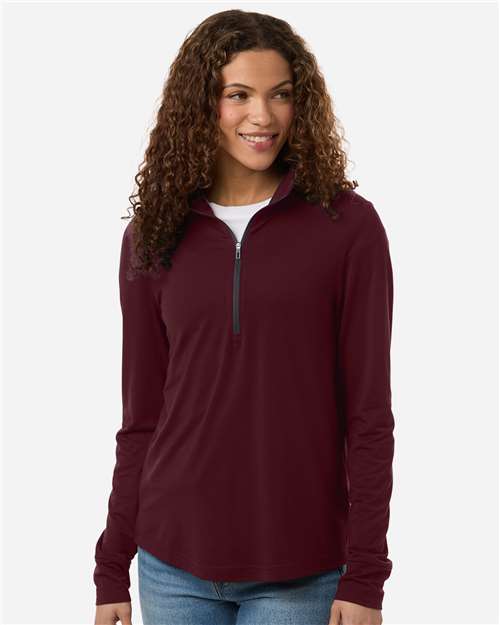 North End NE405W, Women's Jaq Stretch Performance Quarter-zip, Burgundy/ Carbon