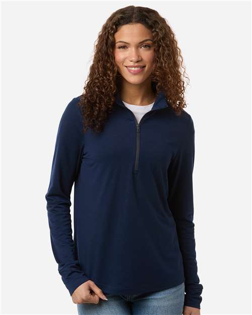 North End NE405W, Women's Jaq Stretch Performance Quarter-zip, Classic Navy/ Carbon