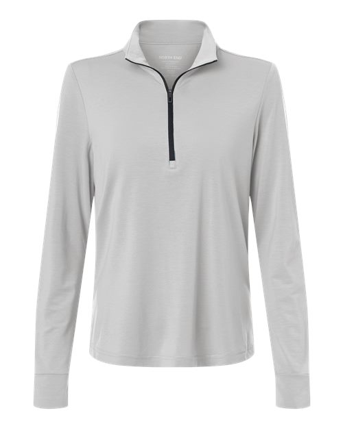 North End NE405W, Women's Jaq Stretch Performance Quarter-zip, Platinum/ Carbon