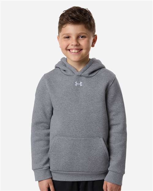 Under Armour 6014162, Youth Team Icon Fleece Hooded Sweatshirt, Pitch Grey Medium Heather/ White