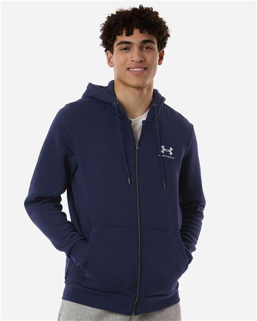 Under Armour 1373881, Men's Icon Fleece Hooded Full-zip, Midnight Navy/ White