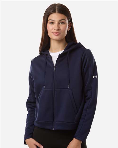 Under Armour 6010941, Women's Armour Fleece Pro Hooded Full-zip, Midnight Navy/ White