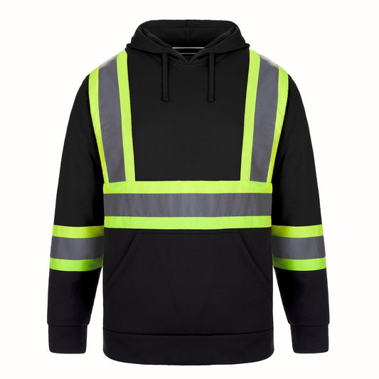 L01375 - Long Haul - Hi-Vis Pullover Hooded Sweatshirt Black 100% Polyester Brushed Fleece 1375 adult CX2 Hi-Vis mens safety hoodie