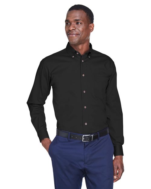Men's Easy Blend™ Twill Shirt - Black - - 13845 236B9 4-4.9 oz AB Exclusive Brands CA New ab Cotton Dress Shirts Harriton Long Sleeves M500 Mens & Unisex New AB Pockets Polyester S&S Deep Deals S&S Exclusive Brands Spiritwear Stain Resistant Tops Wovens Wovens & Dress Shirts Wrinkle Free