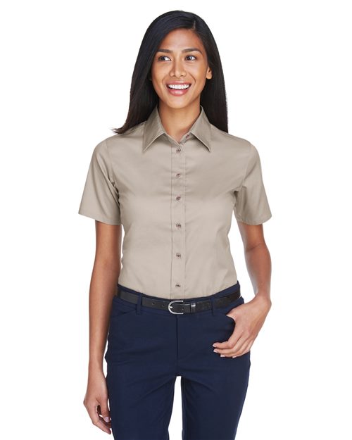 Women's Easy Blend™ Short Sleeve Twill Dress Shirt with Stain-Release - - 13895 238B9 4-4.9 oz AB Exclusive Brands Back to School 2025 CA CA New ab Cotton Dress Shirts Harriton M500SW New AB Polyester S&S Deep Deals S&S Exclusive Brands Short Sleeves Stain Resistant Tops Womens Wovens Wovens & Dress Shirts Wrinkle Free