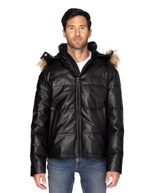 Unisex Vegan Leather Puffer Jacket - - 14511 14 oz and over 397J 803E0 CA New ab Full-Zips Jackets Mens & Unisex New AB Outerwear Polyester - 100% Puffers Sustainable Styles Threadfast Apparel Zips