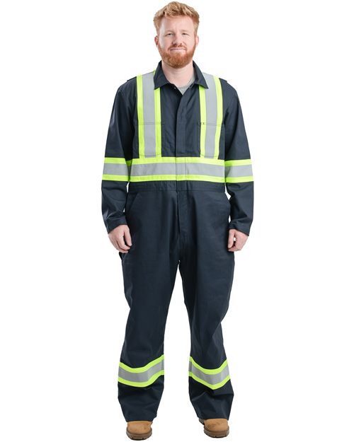 Safety Striped Gasket Unlined Coverall - - 15948 Navy 266A4 7-7.9 oz AB Retail Exclusive Brands Berne Apparel CA New ab Cotton Coveralls HVC252 Mens & Unisex New AB Pockets Polyester Safety Workwear