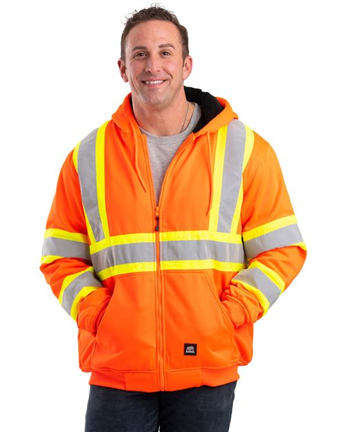 Safety Tall Striped Therman Lined Sweatshirt - - 16014 Orange 275A4 9-9.9 oz AB Retail Exclusive Brands Berne Apparel CA New ab Drawstring Full-Zips Hooded HVF024T Jackets Long Sleeves Mens & Unisex New AB Outerwear Personal Protection Polyester Safety Talls Workwear