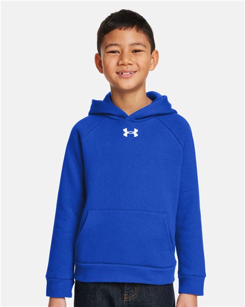 Youth Rival Fleece Hooded Sweatshirt - - 16128 002E2 1379792 AB Retail Exclusive Brands CA New ab Cotton Fleece - Premium - Hood Hooded Long Sleeves New AB Pockets Polyester S&S Exclusive Brands Sweatshirts Sweatshirts & Fleece Under Armour Visible Logos Youth
