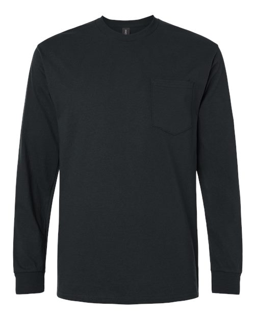 Gildan 2410, Unisex Ultra Cotton Long Sleeve Pocket T-shirt, Black