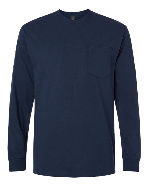 Gildan 2410, Unisex Ultra Cotton Long Sleeve Pocket T-shirt, Navy