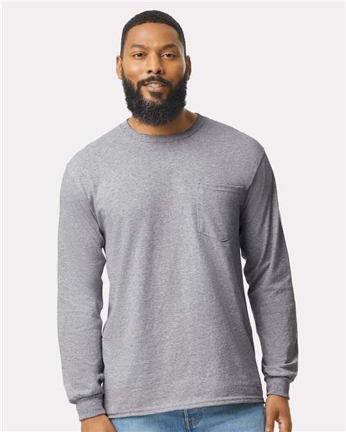 Unisex Ultra Cotton Long Sleeve Pocket T-Shirt - 2410 Sport Grey classic fit cotton durable everyday wear long sleeve t-shirt pocket t-shirt Polyester printable T-Shirts - Long Sleeve ultra cotton unisex