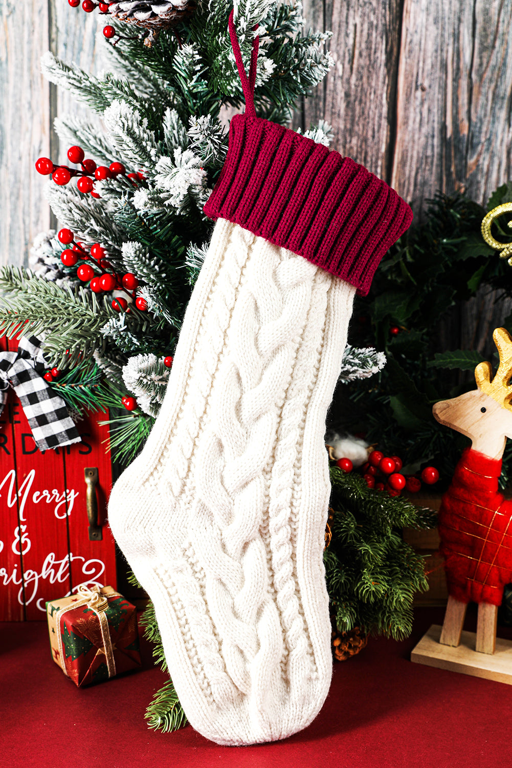 White Cable Knitted Christmas Stocking White ONE SIZE Color Black Color White Day Christmas Fabric RibKnit Occasion Home stocking stockings