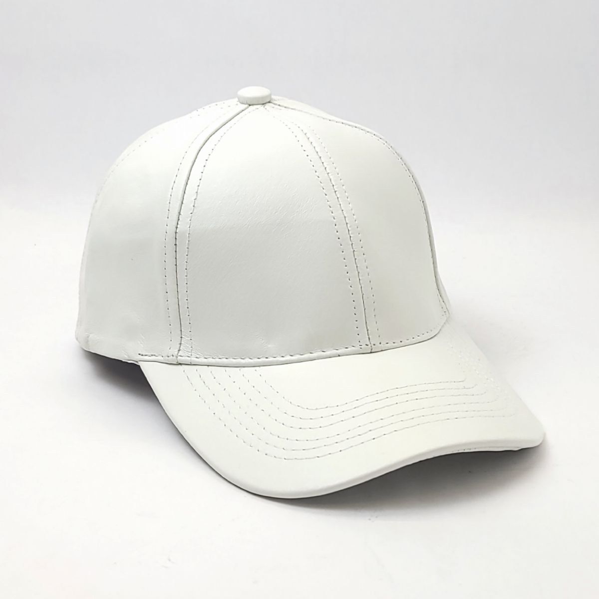 Plain Genuine Leather Baseball Cap - White, OSFA OSFA Plain Cap