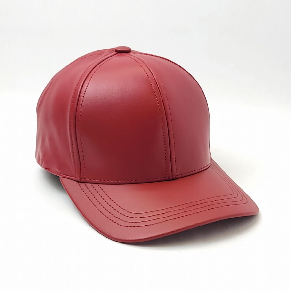 Plain Genuine Leather Baseball Cap - Multi Colours, OSFA, Made in USA Red OSFA Plain Cap