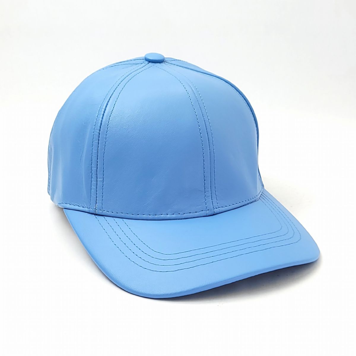 Plain Genuine Leather Baseball Cap - Multi Colours, OSFA, Made in USA Sky Blue OSFA Plain Cap
