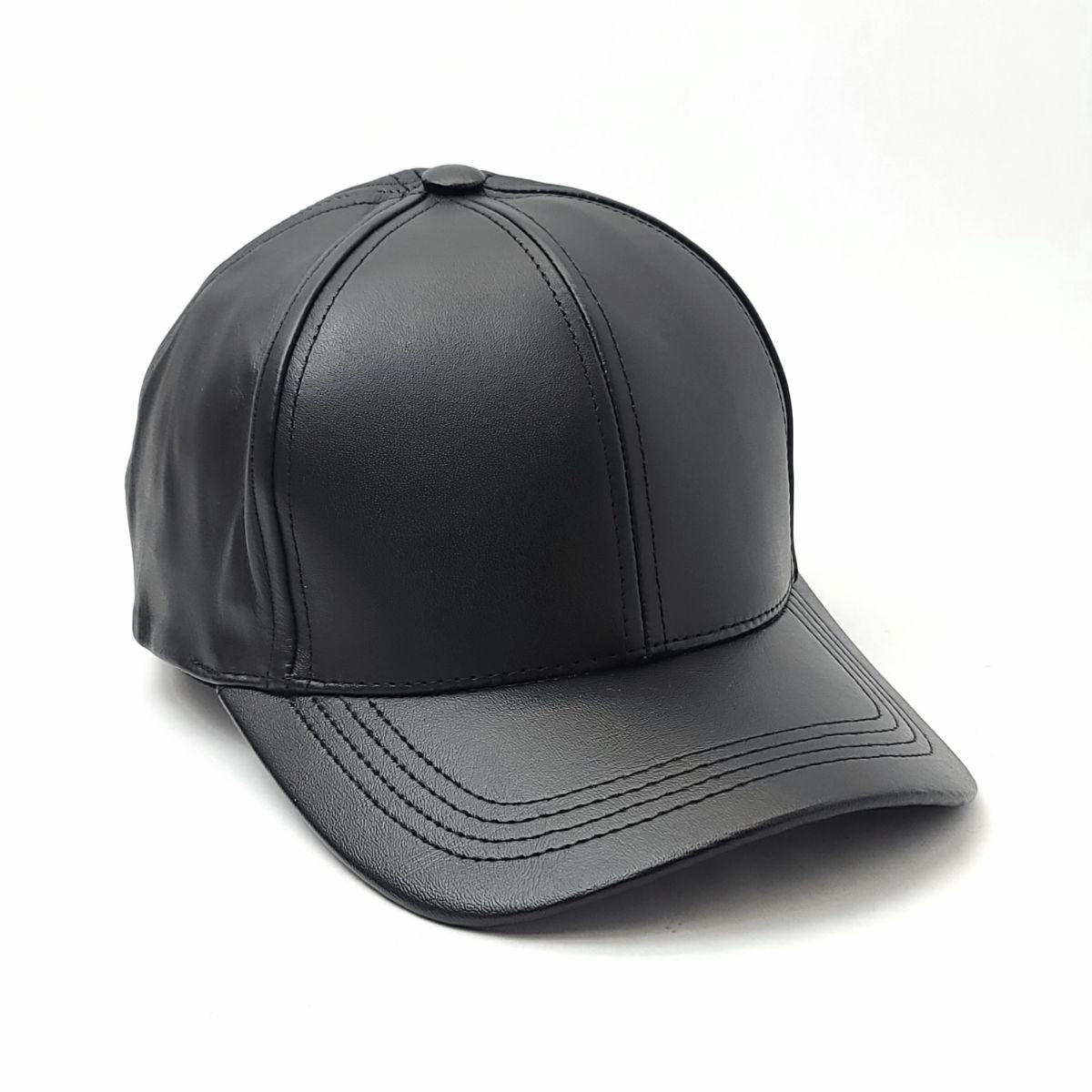 Plain Genuine Leather Baseball Cap - Multi Colours, OSFA, Made in USA Black OSFA Plain Cap