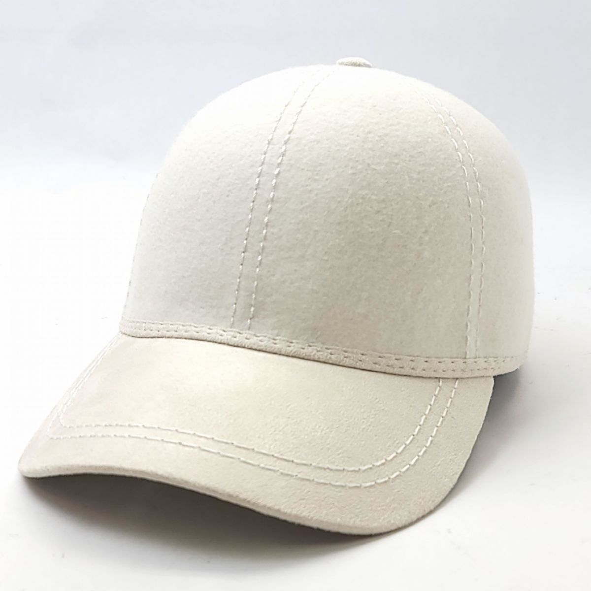 Wool Felt Cap - Velcro Closure, OSFA, White Fashion Hat Plain Cap