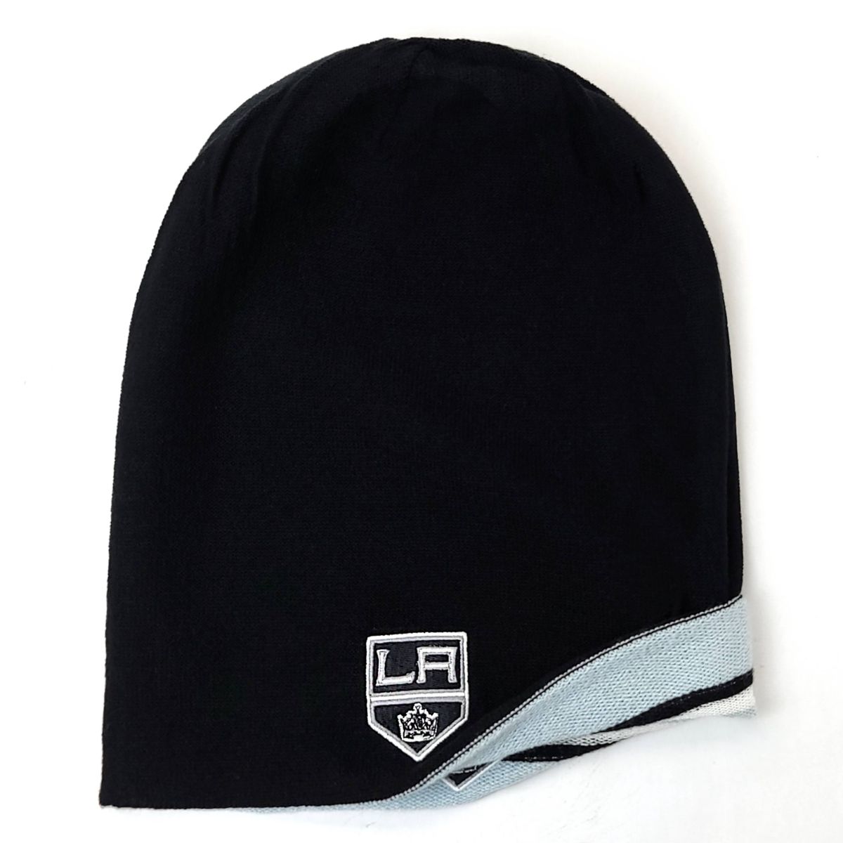 Los Angeles Kings Knit Slouchy Beanie - No Cuff, Sky Blue with Stripes, Reversible
