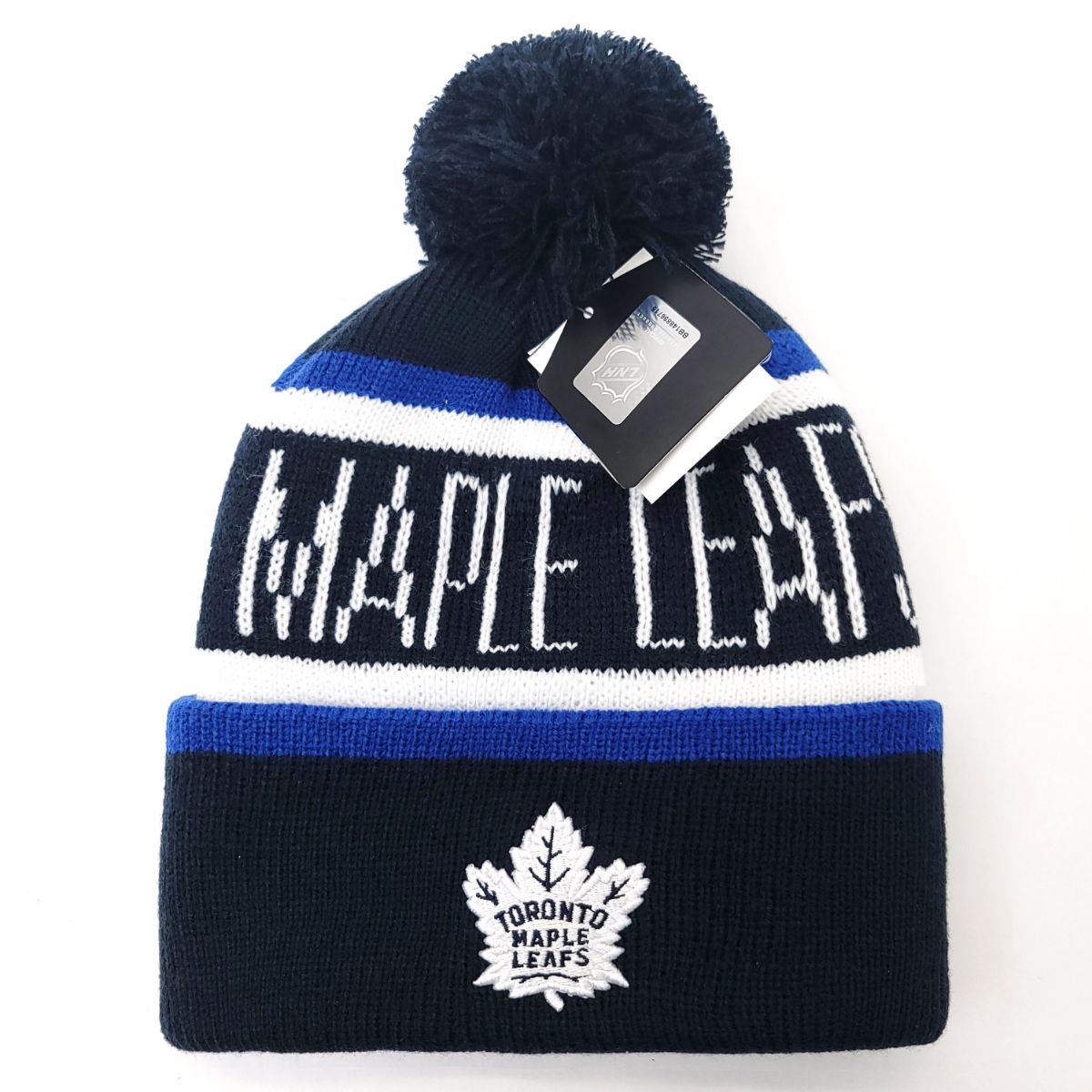 Toronto Maple Leafs Pom Knit Toque - Whitaker Pom , Navy with Maple Leafs Wordmark Maple Leafs Toronto Toronto Maple Leafs