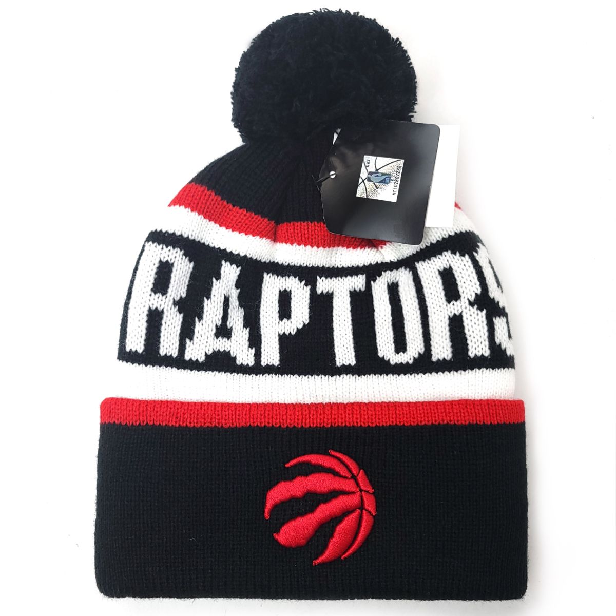 Toronto Raptors Pom Knit Toque - Whitaker Pom , Black with Raptors Wordmark NHL Knit Toque Raptors Toronto