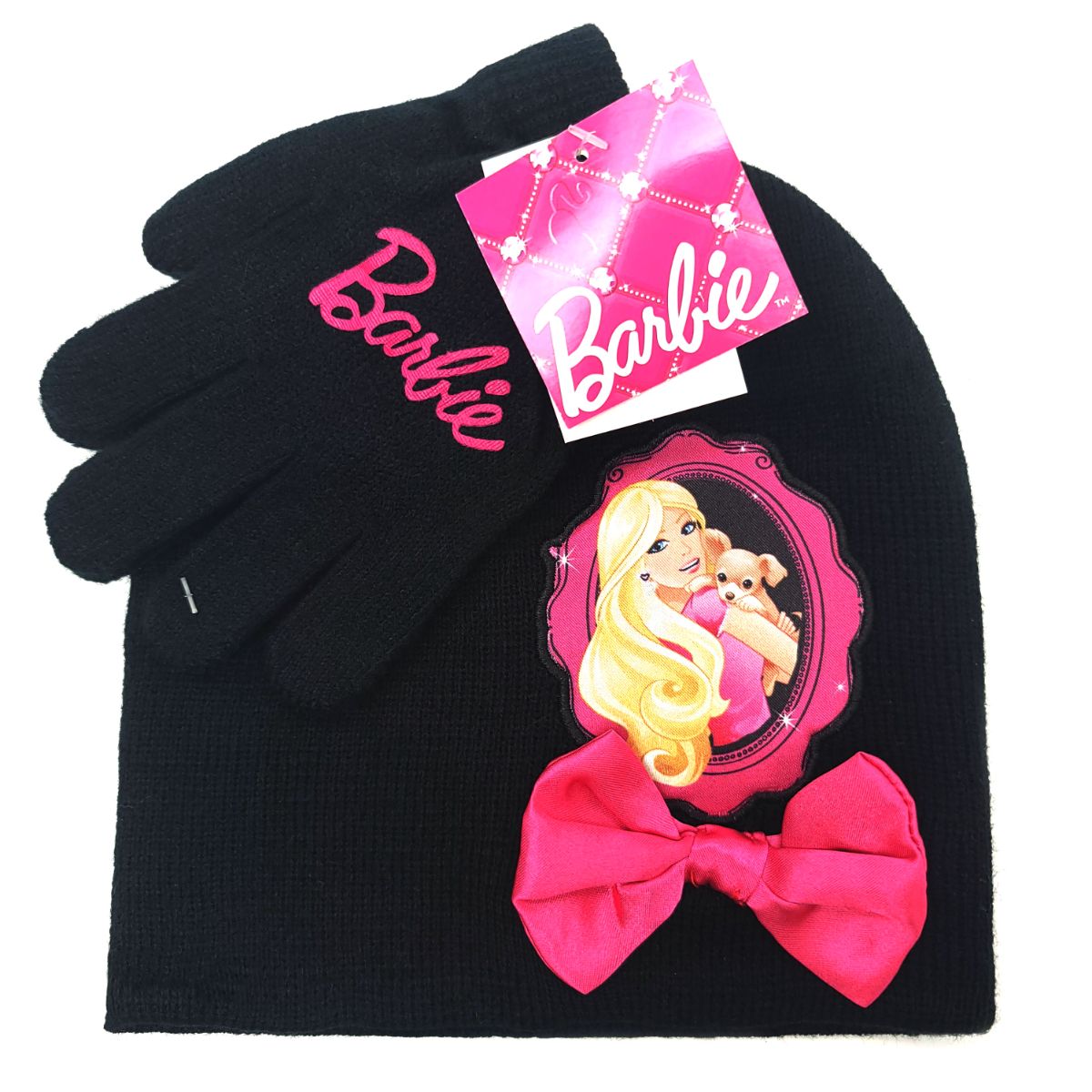 Youth - Barbie, 2pcs set, Winter Beanie & Gloves set, Multi-Coloured Black Youth Youths